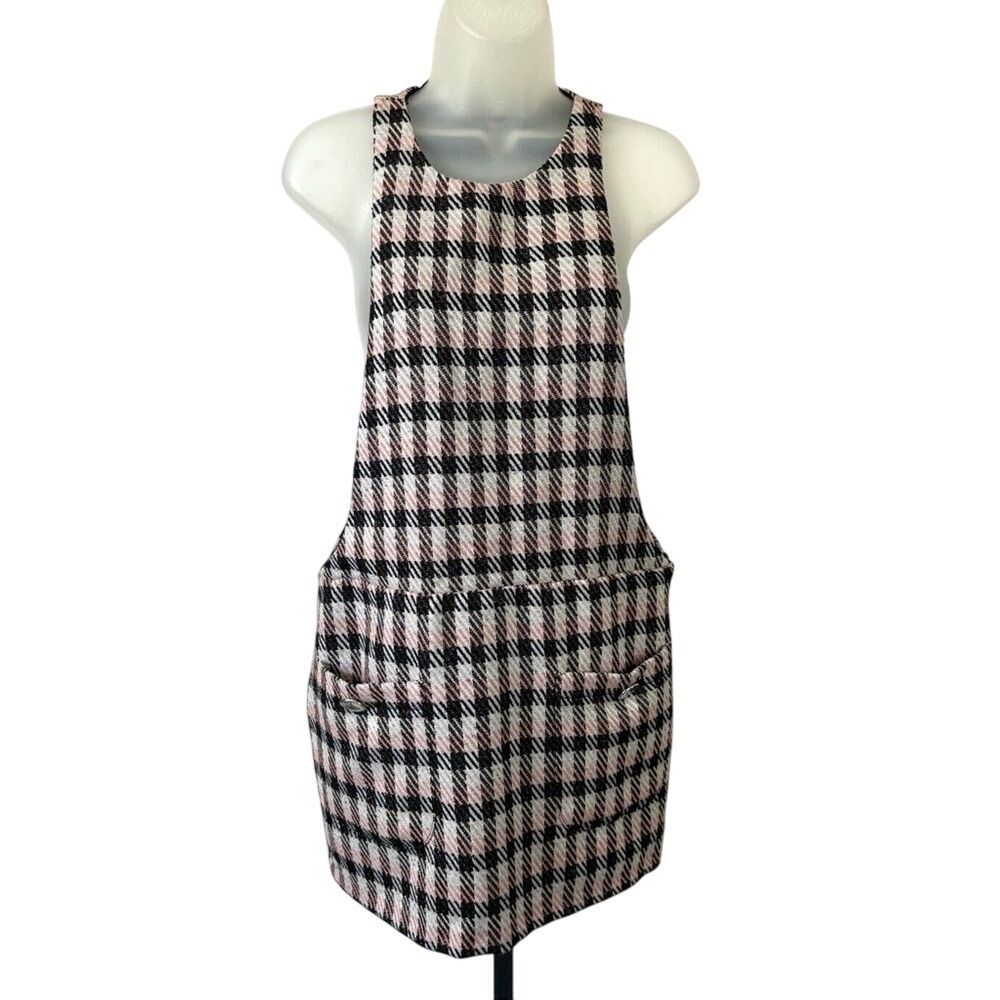 Zara TRF Wool Tweed Pinafore Dress Pink Plaid Sz XS‎ Preppy Light Academia